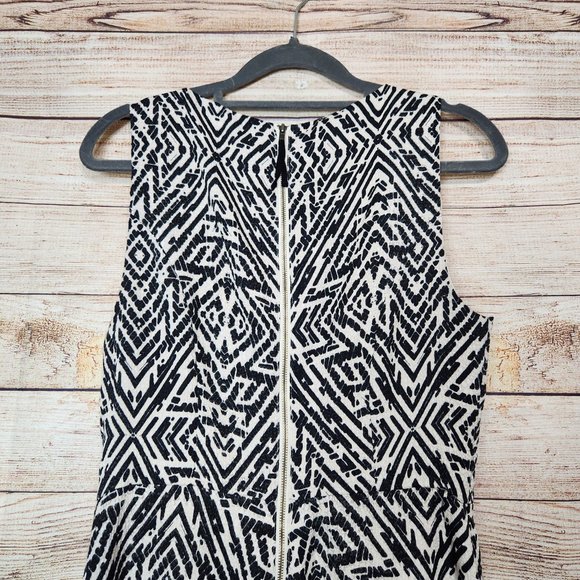 Anthropologie MAEVE Women Dress 4 Sleeveless Black Beige Geometric Sheath Zipper - Picture 12 of 15